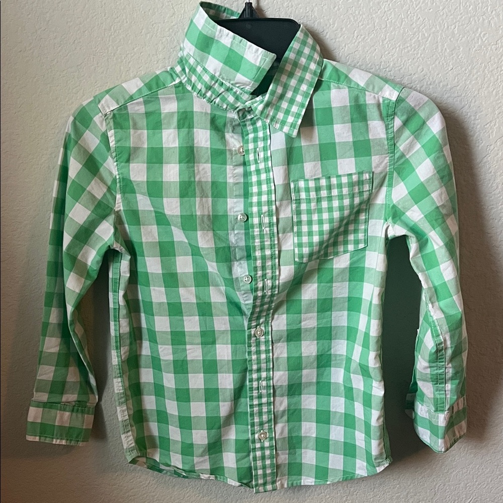 Wonder Nation Green and White Plaid Kids Button Down Shirt